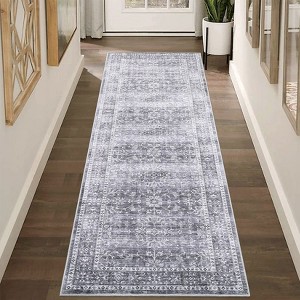 Vintage Washable Area Rug Non Slip Non Shedding Traditional Floor Cover with Floral Print Stain Resistant Indoor Foldable Mat for Living Room Bedroom - 1 of 4