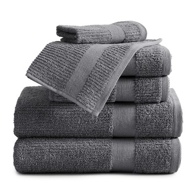 Market & Place Cotton Quick Dry Ribbed 6-Piece Bath Towel Set