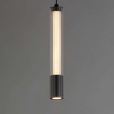 Cortex 10" Black LED Pendant with Clear Ribbed Glass Shade