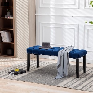 Sapphtopaz 45.2" Modern Ottoman with Velvet Tufted Upholstered Rectangle Entryway Bench with Wood Legs Shoe Bench for Living Room,Bedroom - 1 of 4