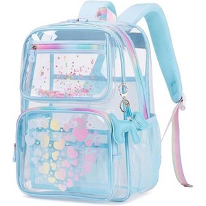 Transparent backpack with heart-shaped pattern and cute charm,suitable for both boys and girls,perfect for sports activities and concerts - 1 of 4