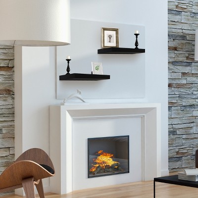 Black Faux Wood Floating Wall Shelves Set of 2