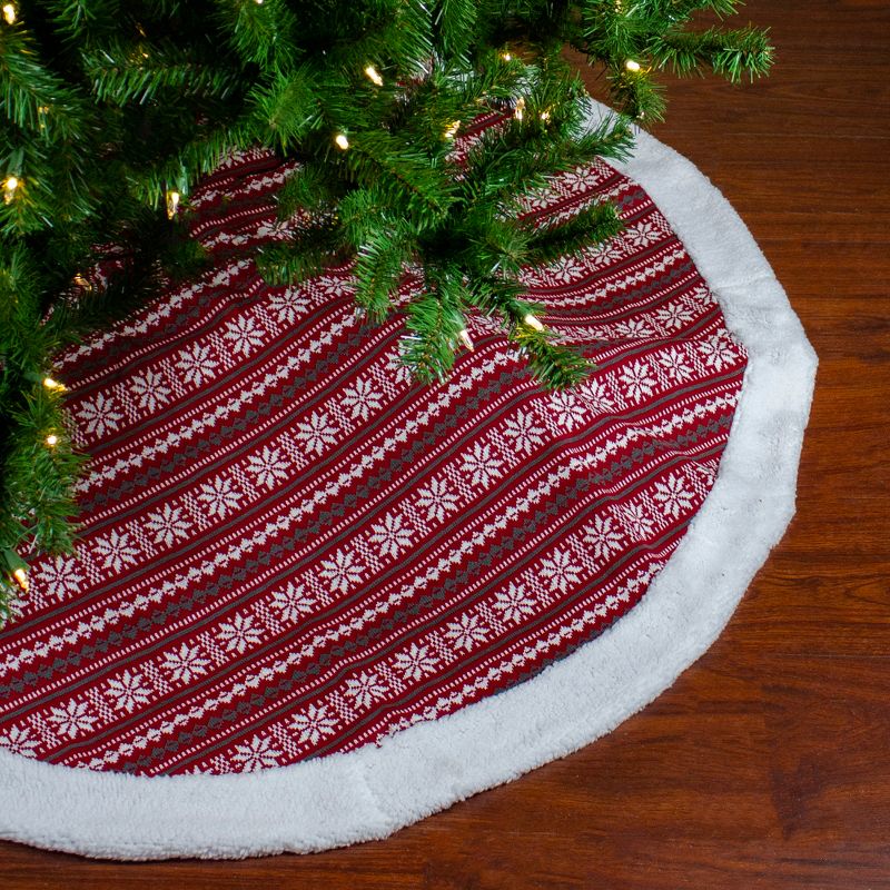 Northlight 48" Red and White Knitted Snowflake Lodge Christmas Tree Skirt, 2 of 4