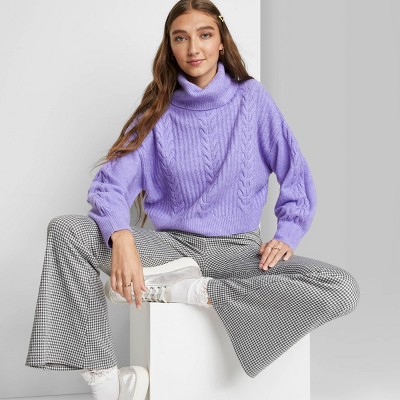 Women's Cropped Turtleneck Pullover Sweater - Wild Fable™ Amethyst XS