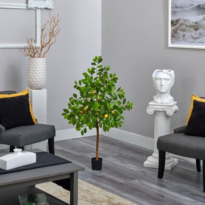 4-ft Green and Yellow Silk Artificial Lemon Tree in Pot