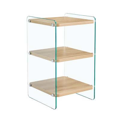 NicBex Small Nightstand with 3-Layer Shelves and Transparent Tempered Glass Sides for Bedroom and Living Room