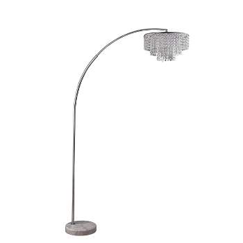 86" Antique Large Arc Metal Floor Lamp with Chandelier Shade (Includes LED Light Bulb) Silver - Ore International