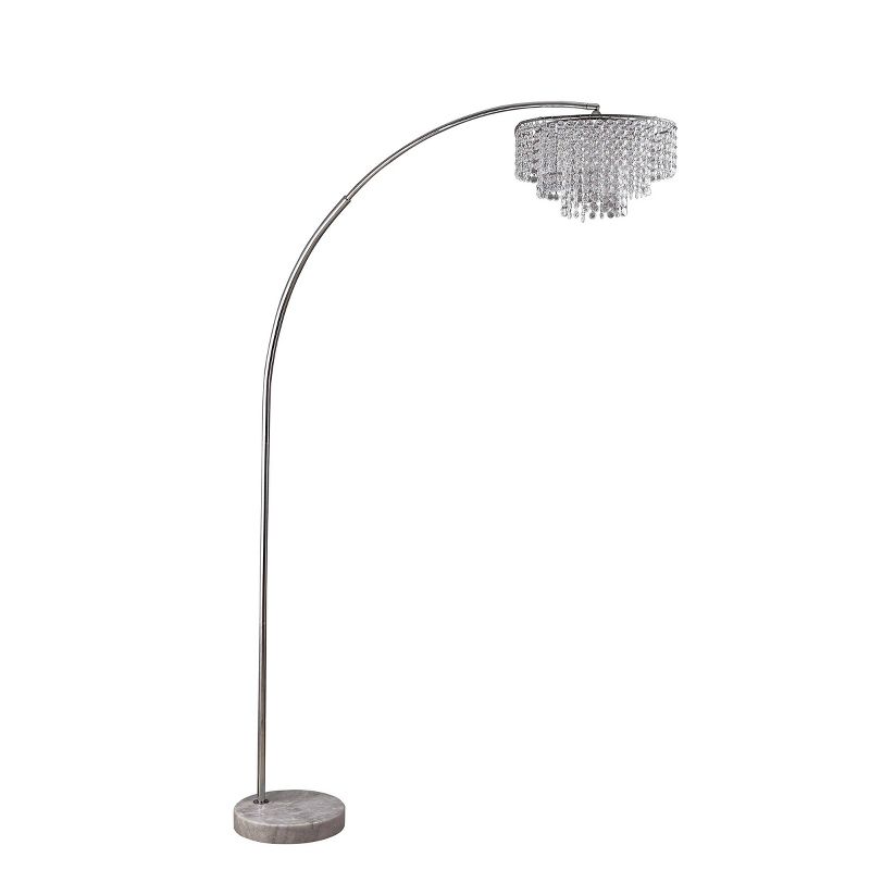 86&#34; Antique Large Arc Metal Floor Lamp with Chandelier Shade (Includes LED Light Bulb) Silver - Ore International, 1 of 5