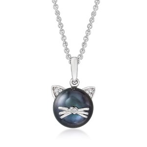 Ross-Simons 9-9.5mm Black Cultured Pearl Cat Pendant Necklace With Diamond Accents in Sterling Silver Size 18 - 1 of 3