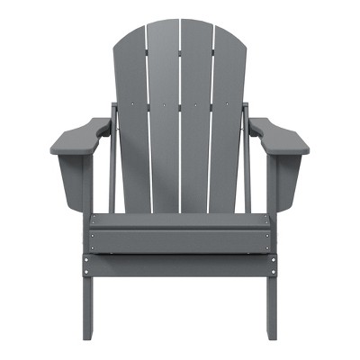 Gray HDPE Outdoor Folding Adirondack Chair with Wide Armrests