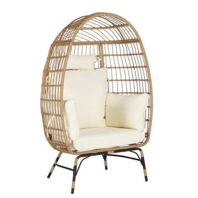 Infurnic Patio Accent Chairs, Outdoor Wicker Egg Chair with Soft Cushions, Comfortable Chair for Patio Backyard Living Room, Beige, 36.22"*27.2"*57.1"