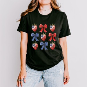 Simply Sage Market Coquette Bows And USA Strawberries Short Sleeve Tee - 1 of 4