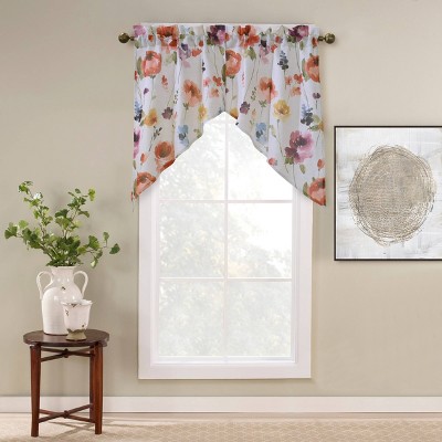 Set of 2 (36"x52") Siri Floral Faux Linen Light Filtering Window Valances Off White - Habitat