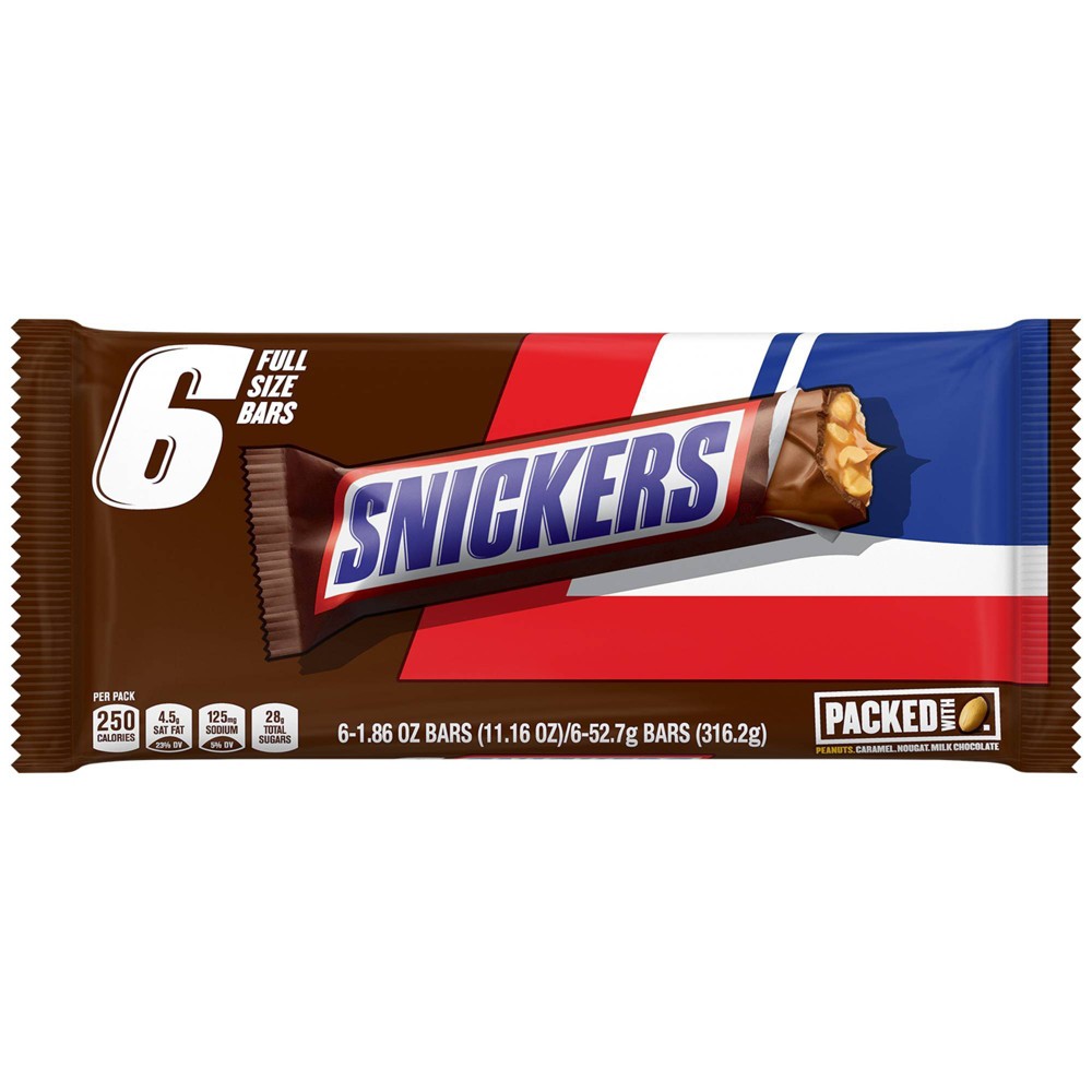 Snickers Full Size Chocolate Candy Bars - 1.86oz/6ct