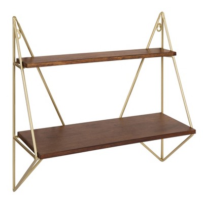 19.5" x 19.2" Melita Two-Tier Wood and Metal Wall Shelf Brown/Gold - Kate & Laurel All Things Decor