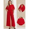 INSPIRE CHIC Women's Casual Dressy Cape Ruffle Sleeve Tie Waist Wide Leg Jumpsuits - 2 of 4