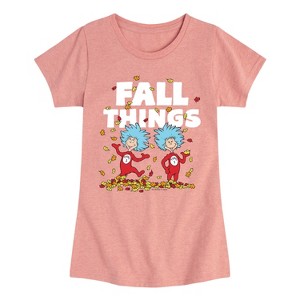Girls' - Dr. Seuss - Fall Things Thing 1 and Thing 2 Fitted Short Sleeve Graphic T-Shirt - 1 of 4