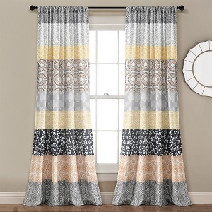 Bohemian Stripe Window Curtain Panels Yellow/Gray 52X84 Set - 1 of 4