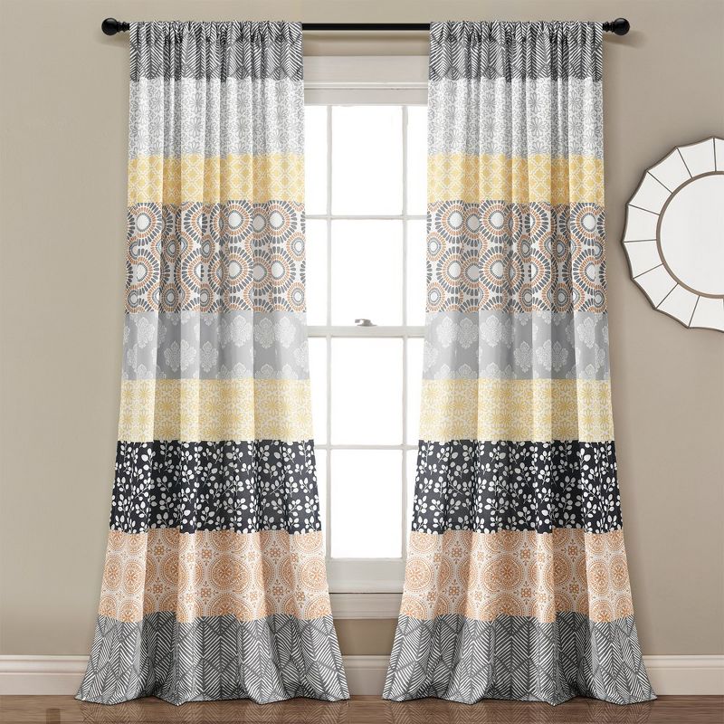 Bohemian Stripe Window Curtain Panels Yellow/Gray 52X84 Set, 1 of 7