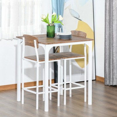 Rustic White and Medium Wood 3-Piece Bar Table Set with Steel Legs