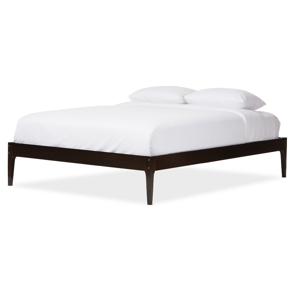 Photos - Bed Frame Queen Bentley Mid Century Modern Solid Wood  Cappuccino/Dark Brow