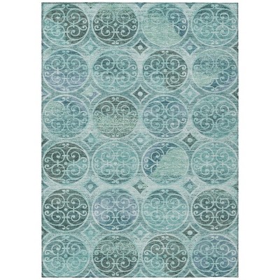 Teal Blue And Aqua Trellis Washable Indoor Outdoor Area Rug