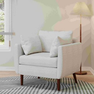CAVINAS Faux Leather Accent Chair with Mid-Height Backrest and Birch Wood Legs,Upholstered Living Room Chairs,Reading Chairs for Living Room - 1 of 4