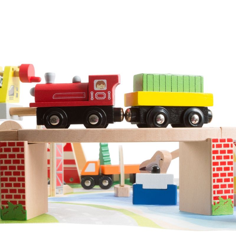 Toy Time Kids' 75-Piece Wooden Train Set With Play Mat Includes Deluxe Wood Tracks, Trains, Cars, Boats and More, 3 of 9