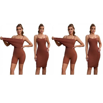 INSPIRE CHIC 2 Pcs Women's Buit in Bra Adjustable Spaghetti Straps Layered Full Slips