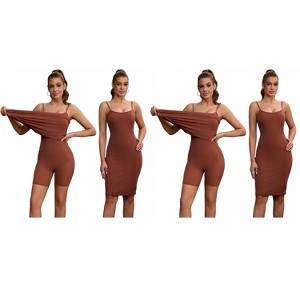 INSPIRE CHIC 2 Pcs Women's Buit in Bra Adjustable Spaghetti Straps Layered Full Slips - 1 of 4