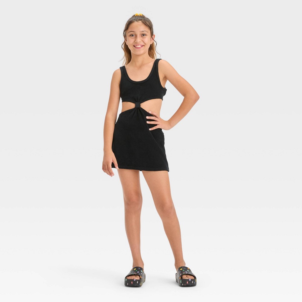 Photos - Swimwear Girls' Solid Terry Cover Up Dress - art class™ Black L