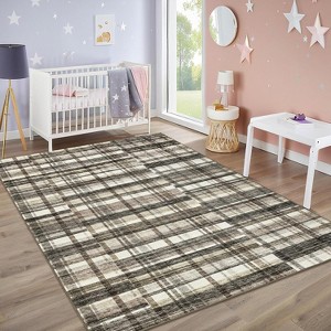 Washable Plaid Area Rug, Non-Slip Low Pile, Stain Resistant,Rustic Soft Carpet for living room, bedroom, office, or dining room - 1 of 4