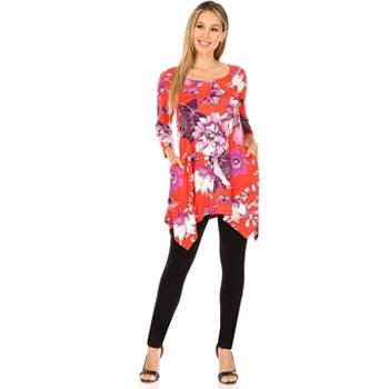 Women's Floral Scoop Neck Tunic Top with Pockets - White Mark