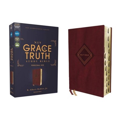 Niv, the Grace and Truth Study Bible, Personal Size, Leathersoft, Burgundy, Red Letter, Thumb Indexed, Comfort Print - by  Zondervan (Leather Bound)