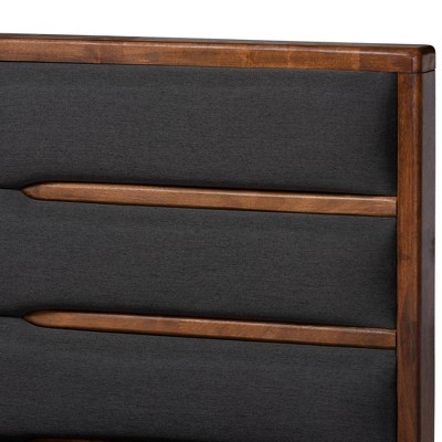 Elin Walnut King Storage Bed with Grey Upholstered Headboard