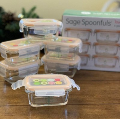 Sage Spoonfuls 6 Piece Tough Glass Tubs Baby Food Storage Containers