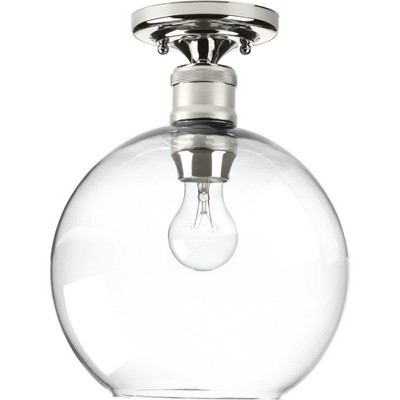 Polished Nickel Clear Glass Globe Flush Mount Light
