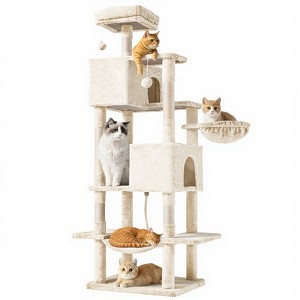 ELJGET 66" Cat Tree Tower, Large Multi-Cat Climbing Condo with Extended Platforms, Cozy Hammock & Pet House for Indoor Cats – Dark Grey - 1 of 4