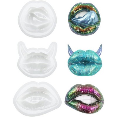 JDICTION 3PCS 3D Lips Shape Epoxy Resin Molds – Mouth Silicone Casting Molds for Candle Making, Cake Decoration, Resin Art Crafts