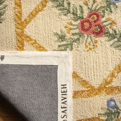 Ivory Floral Hand-Knotted Wool Rectangular Area Rug