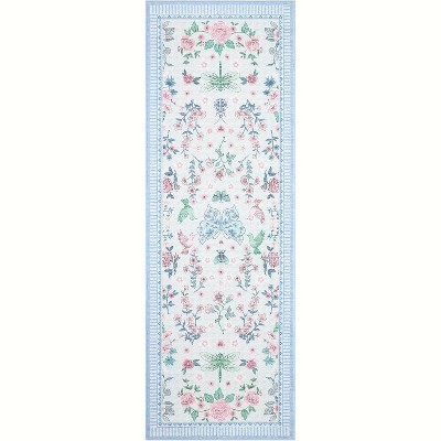 Modern Floral Machine Washable Non-Slip Runner Rug - Low Pile Waterproof Carpet for Kitchen, Entryway, Bathroom, Laundry & Dorm