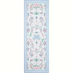 Modern Floral Machine Washable Non-Slip Runner Rug - Low Pile Waterproof Carpet for Kitchen, Entryway, Bathroom, Laundry & Dorm - 1 of 4