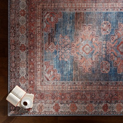 Classic Blue Chenille Rectangular Easy-Care Rug 6'7" x 9'
