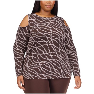 Michael Kors Womens Chain Print Cold Shoulder Blouse