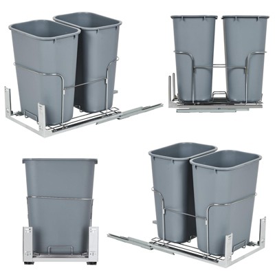 Double Bin Pullout Trash Can with Damping, Under Cabinet Door-Equipped Model