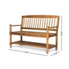 SKRAN Indoor/Outdoor Acacia Wood Bench with Shelf, 2-Person Slatted Patio Farmhouse Wooden Stool for Use in Yard, Garden, Porch, or Park, Teak - 3 of 4