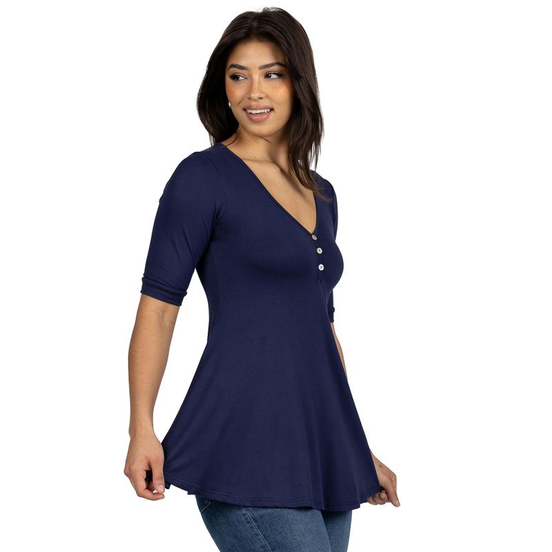 24seven Comfort Apparel Short Sleeve Tunic Top with Button Detail, 2 of 4