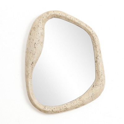 LuxenHome 18"x 23.5" Asymmetrical Wall Mirror with Lightweight Foam Frame,Travertine-Style Decorative Mirror for Bedroom Bathroom Entryway Off-White