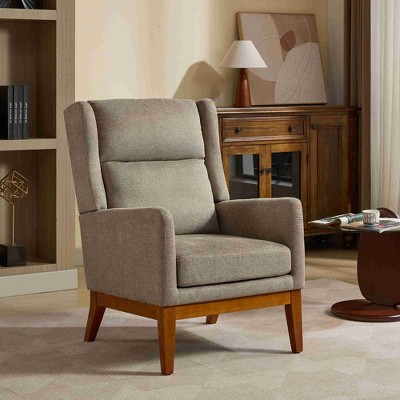 CAVINAS Polyester Accent Chair with High Backrest and Wood Legs,Modern Upholstered Living Room Chairs,Reading Chairs for Living Room