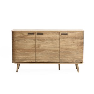 LuxenHome Sideboard Buffet Cabinet with Storage, 53'' Wide Mid Century Modern Natural Oak Manufactured Wood Accent Cabinet with 3-Door - 1 of 4